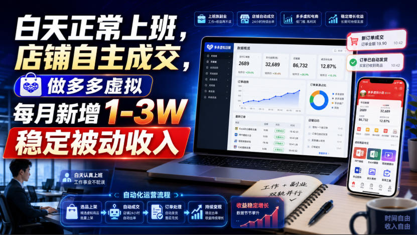 白天正常上班,店铺自主成交,做多多虚拟每月新增1-3W稳定被动收入【揭秘】-源创文化