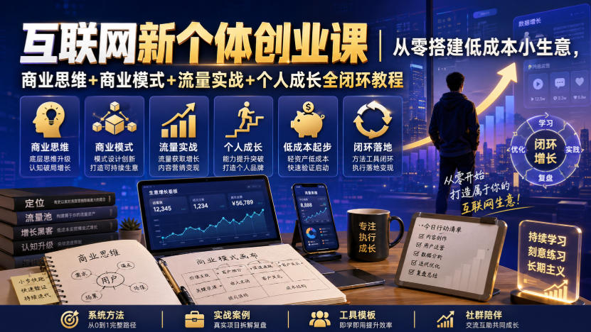 互联网新个体创业课｜从零搭建低成本小生意，商业思维+商业模式+流量实战+个人成长全闭环教程-源创文化