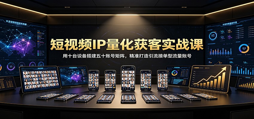 短视频IP量化获客实战课:用十台设备搭建五十账号矩阵,精准打造引流接单型流量账号-源创文化