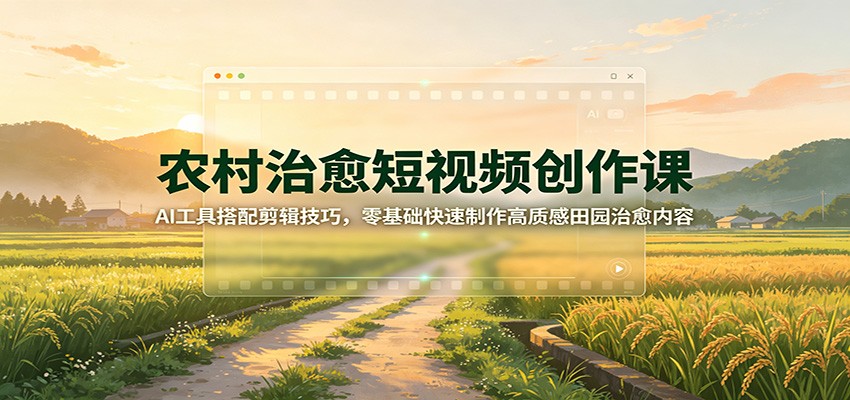 农村治愈短视频创作课：AI工具搭配剪辑技巧，零基础快速制作高质感田园治愈内容-源创文化