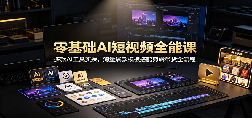零基础AI短视频全能课：多款AI工具实操，海量爆款模板搭配剪辑带货全流程-源创文化