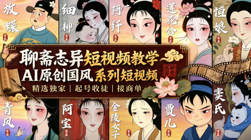 聊斋志异短视频教学,AI原创国风系列短视频,精选独家丨起号收徒丨接商单-源创文化