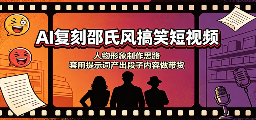 AI复刻邵氏风搞笑短视频：人物形象制作思路，套用提示词产出段子内容做带货-源创文化