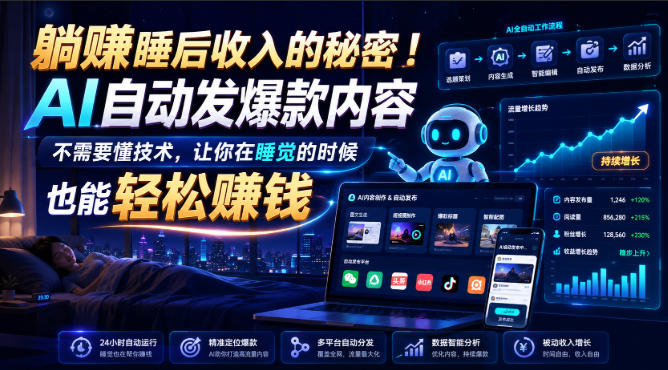 躺賺睡后收入的秘密！AI自动发爆款内容，不需要懂技术，让你在睡觉的时候也能轻松賺钱【原创双语字幕】-源创文化