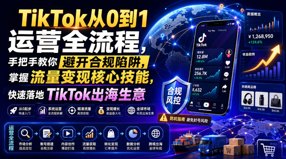 TikTok从0到1运营全流程，手把手教你避开合规陷阱，掌握流量变现核心技能，快速落地TikTok出海生意(更新8月)-源创文化