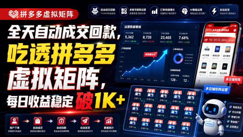 全天自动成交回款,吃透拼多多虚拟矩阵,每日收益稳定破1K+【揭秘】-源创文化