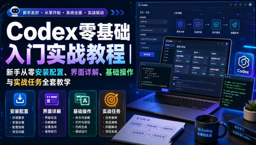 Codex零基础入门实战教程|新手从零安装配置、界面详解、基础操作与实战任务全套教学-源创文化