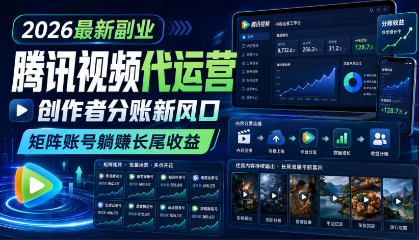 2026最新副业之腾讯视频代运营:创作者分账新风口,矩阵账号躺賺长尾收益【揭秘】-源创文化