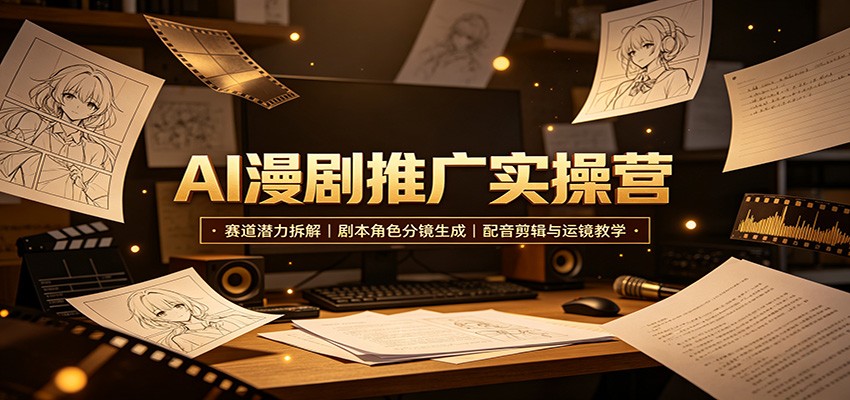 AI漫剧推广实操营：赛道潜力拆解，剧本角色分镜生成，配音剪辑与运镜教学-源创文化