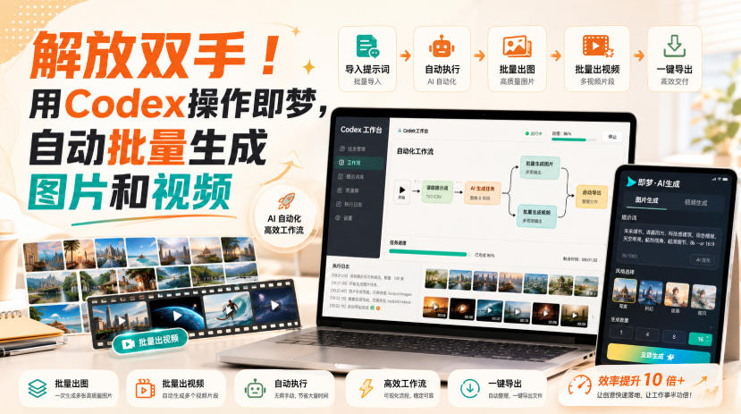 解放双手！用Codex操作即梦，自动批量生成图片和视频-源创文化
