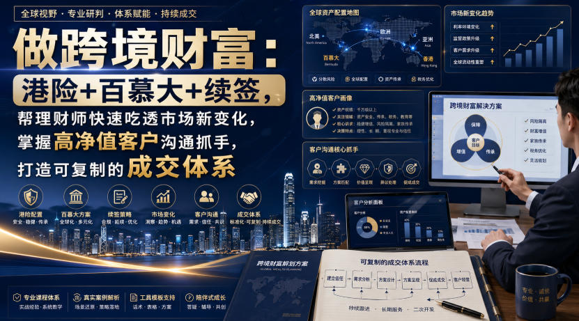 做跨境财富:港险+百慕大+续签,帮理财师快速吃透市场新变化,掌握高净值客户沟通抓手,打造可复制的成交体系-源创文化