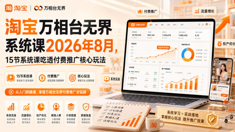 淘宝万相台无界系统课2026年8月,15节系统课吃透付费推广核心玩法-源创文化