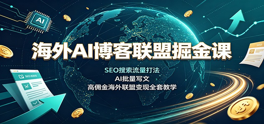 海外AI博客联盟掘金课：SEO搜索流量打法，AI批量写文，高佣金海外联盟变现全套教学-源创文化