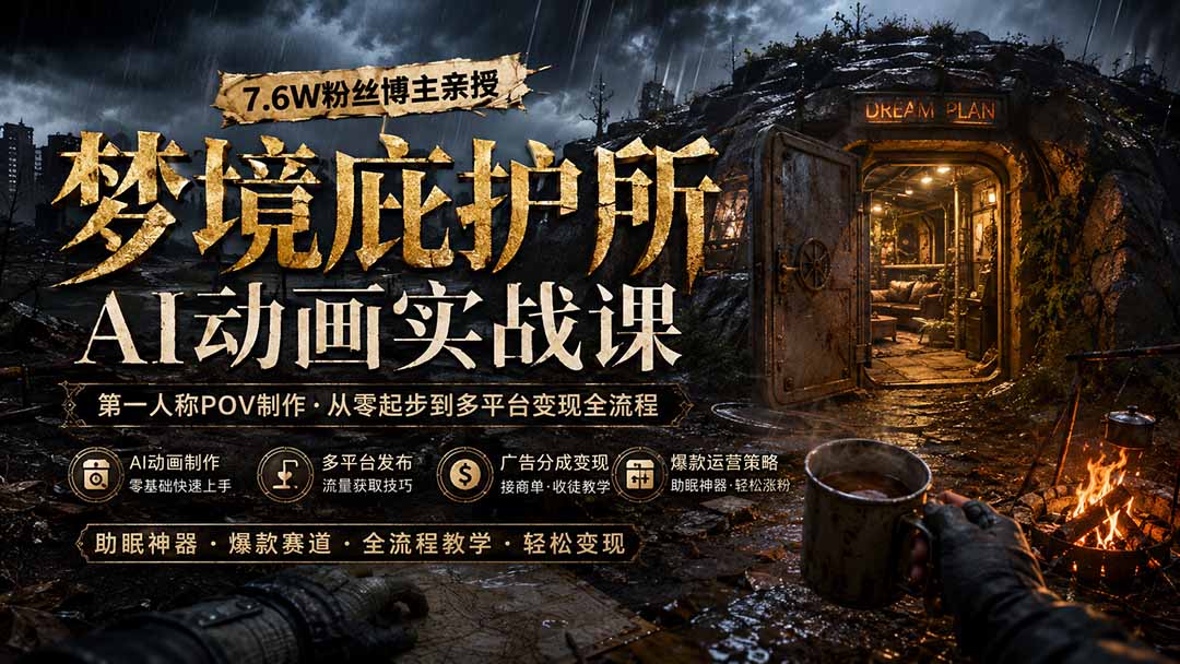 梦境庇护所AI动画实战课：7.6W粉丝博主亲授第一人称POV制作，从零起步到多平台发布变现全流程-源创文化