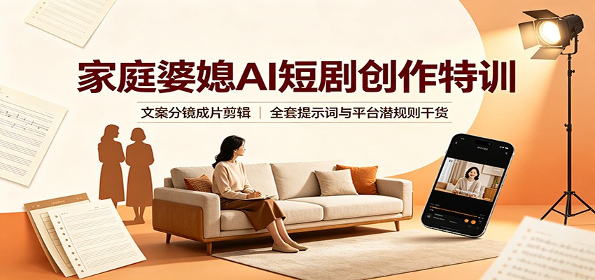 家庭婆媳AI短剧创作特训：文案分镜成片剪辑，全套提示词与平台潜规则干货-源创文化