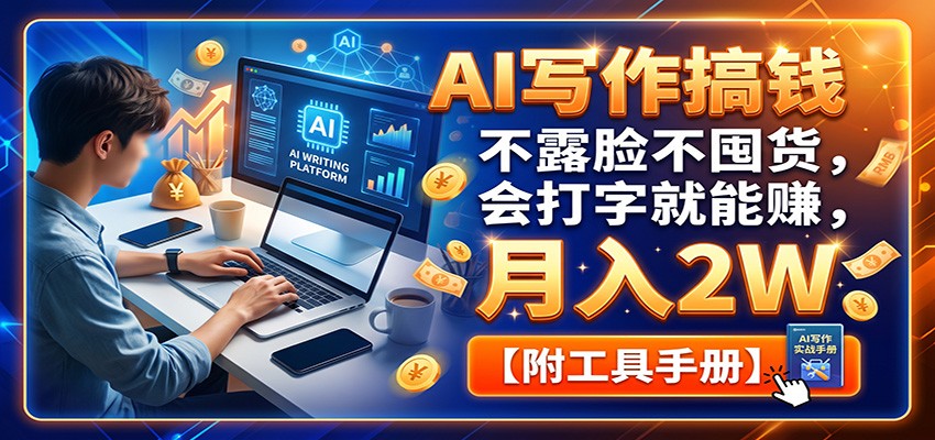 AI写作搞钱：不露脸不囤货，会打字就能赚，月入2W【附工具手册】-源创文化