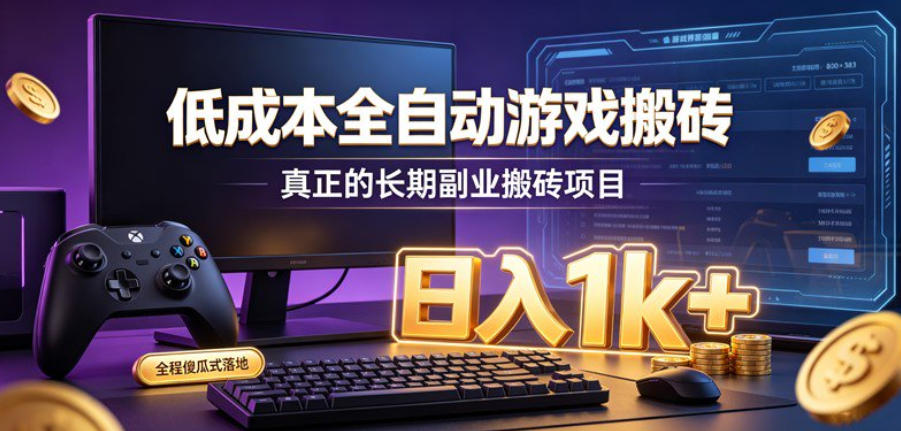 低成本全自动游戏搬砖，真正的长期副业搬砖项目，日入1k+，全程傻瓜式落地【揭秘】-源创文化