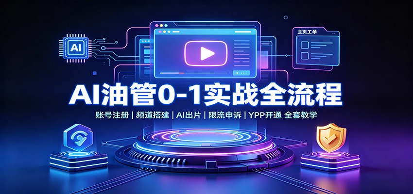 AI油管0-1实战：账号注册频道搭建，AI出片，限流申诉，YPP开通全套教学-源创文化