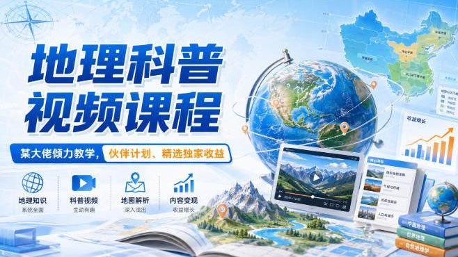地理科普视频课程,某大佬倾力教学,伙伴计划、精选独家收益-源创文化