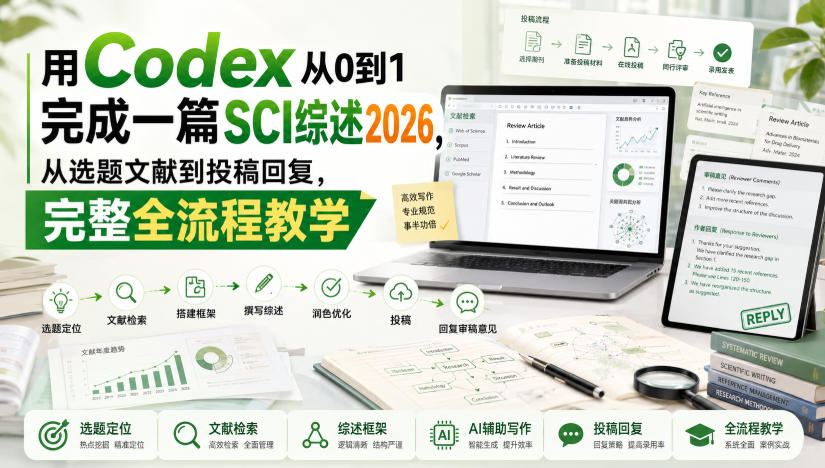 用Codex从0到1完成一篇SCI综述2026,从选题文献到投稿回复,完整全流程教学-源创文化