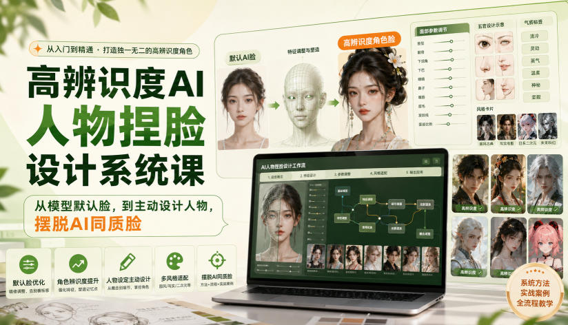 高辨识度AI人物捏脸设计系统课,从模型默认脸,到主动设计人物,摆脱AI同质脸-源创文化