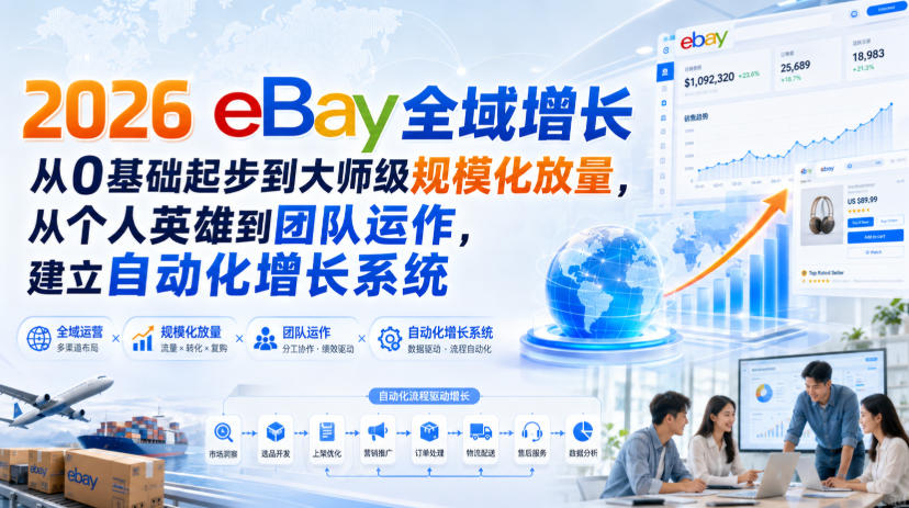 2026 eBay全域增长,从0基础起步到大师级规模化放量,从个人英雄到团队运作,建立自动化增长系统-源创文化