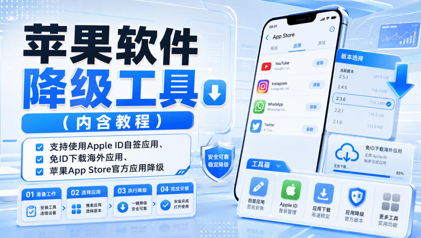 苹果软件降级工具(内含教程),支持使用Apple ID自签应用、免ID下载海外应用、苹果App Store官方应用降级等-源创文化