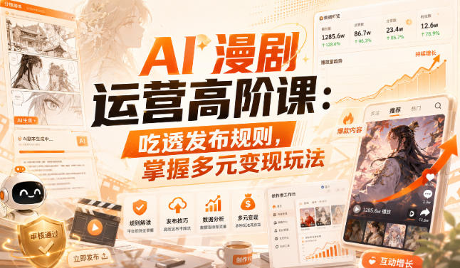 AI漫剧运营高阶课：吃透发布规则，掌握多元变现玩法-源创文化