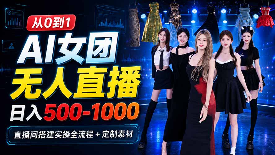 AI 女团无人直播，躺入500-1000每天，直播间搭建实操全流程+定制素材-源创文化
