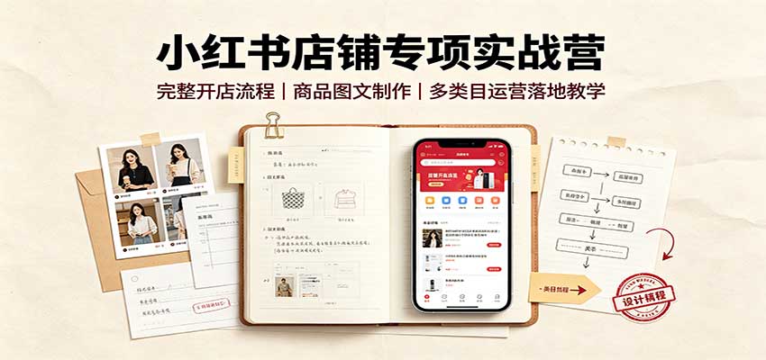 小红书店铺专项实战营：完整开店流程，商品图文制作，多类目运营落地教学-源创文化