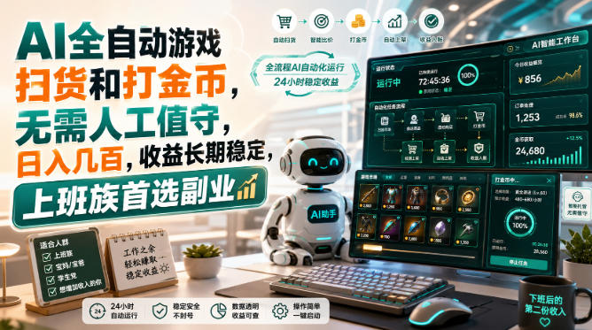 AI全自动游戏皮肤扫货和打金币,日入几百,内部方法大揭秘,0门槛!-源创文化