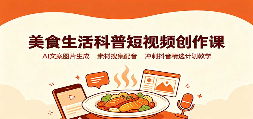美食生活科普短视频创作课：AI文案图片生成，素材搜集配音，冲刺抖音精选计划教学-源创文化