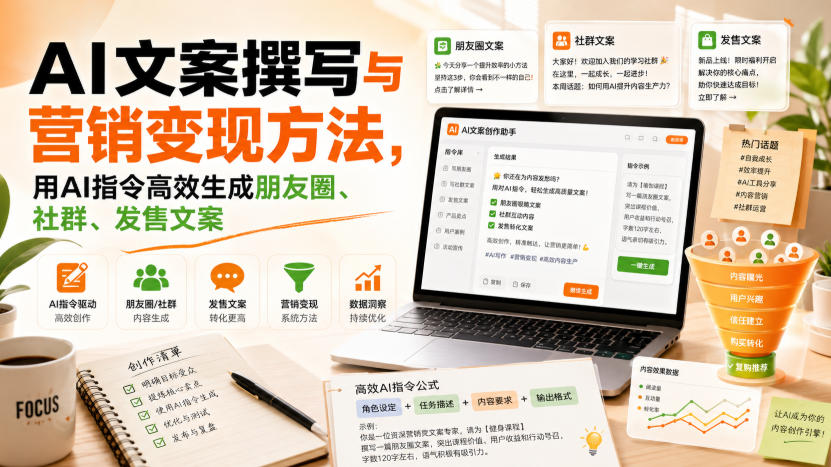 AI文案撰写与营销变现方法，用AI指令高效生成朋友圈、社群、发售文案-源创文化