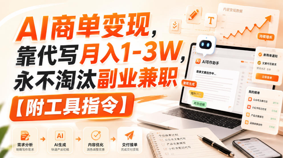 AI商单变现,靠代写月入1-3W,永不淘汰副业兼职【附工具指令】【揭秘】-源创文化