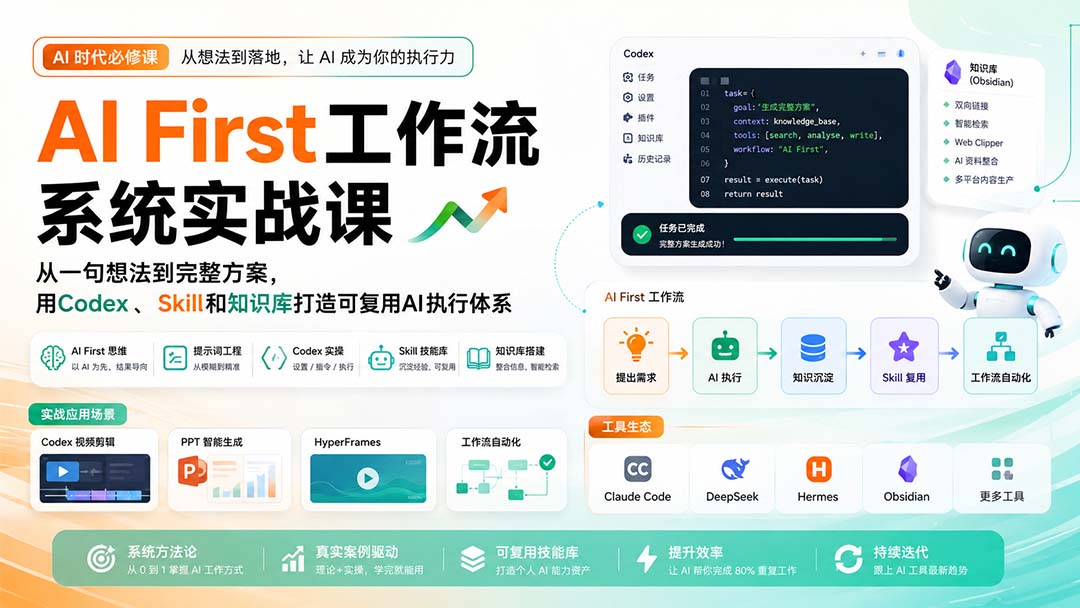 AI First工作流系统实战课:从一句想法到完整方案,用Codex、Skill和知识库打造可复用AI执行体系-源创文化