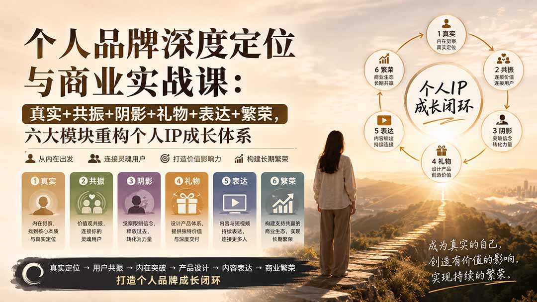 个人品牌深度定位与商业实战课:真实+共振+阴影+礼物+表达+繁荣,六大模块重构个人IP成长体系-源创文化