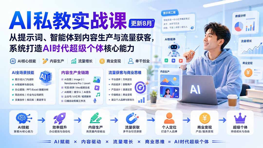 AI私教实战课-更新8月：从提示词、智能体到内容生产与流量获客，系统打造AI时代超级个体核心能力-源创文化