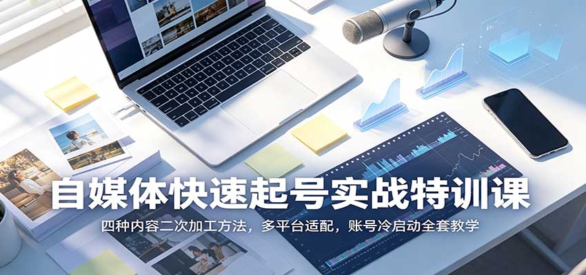 自媒体快速起号实战特训课：四种内容二次加工方法，多平台适配，账号冷启动全套教学-源创文化