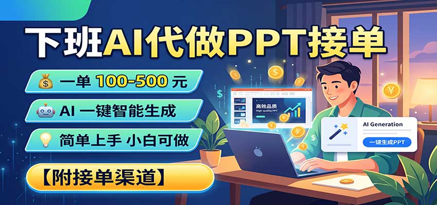 下班AI代做PPT接单，一单100-500，AI一键生成，小白也能做，附接单渠道-源创文化