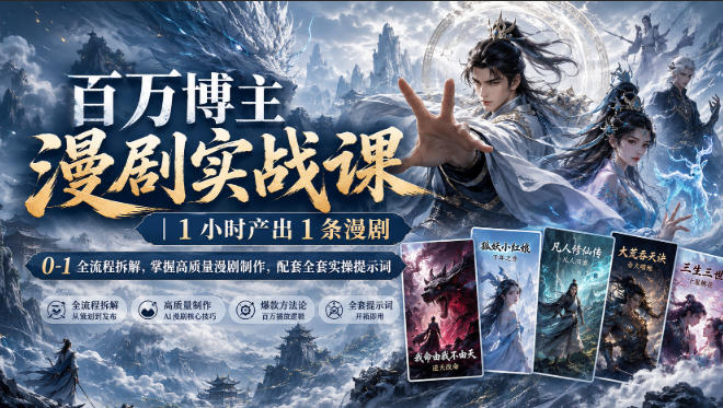 百万博主漫剧实战课|1小时产出1条漫剧,0‑1全流程拆解,掌握高质量漫剧制作,配套全套实操提示词-源创文化