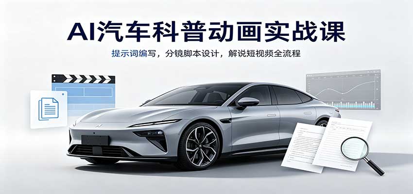 AI汽车科普动画实战课：提示词编写，分镜脚本设计，解说短视频全流程-源创文化
