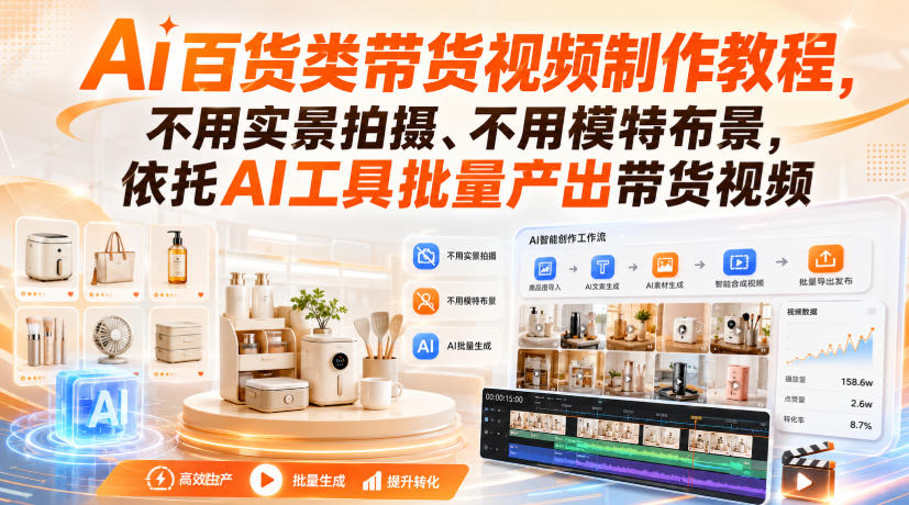 Ai百货类带货视频制作教程,不用实景拍摄、不用模特布景,依托AI工具批量产出带货视频-源创文化