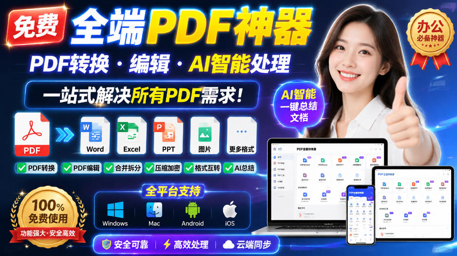 免费全端PDF神器,PDF转换·编辑·AI智能处理,一站式解决所有PDF需求!-源创文化
