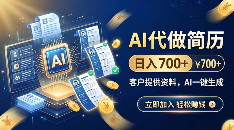 AI代做简历,日入700+,客户提供资料,AI一键生成-源创文化