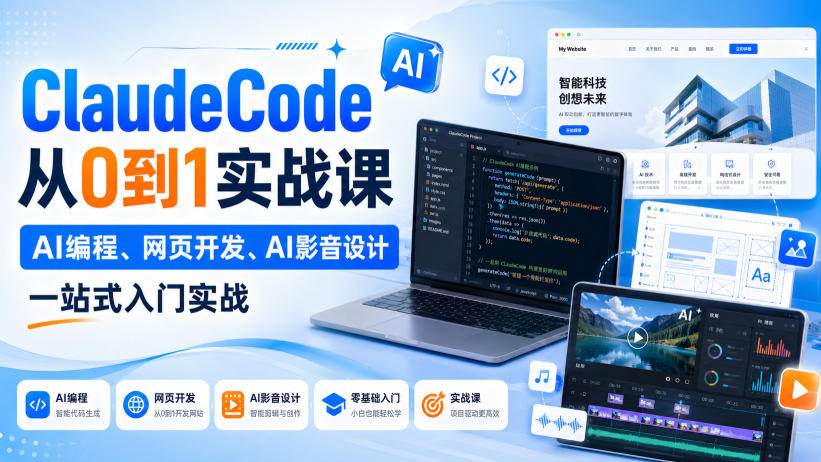 Claude Code从0到1实战课,AI编程、网页开发、AI影音设计一站式入门实战(更新)-源创文化