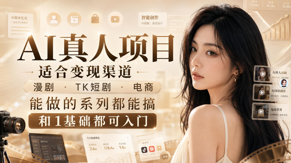 AI真人项目，适合变现渠道，漫剧，TK短剧，电商，能做的系列都能搞，0和1基础都可入门-源创文化