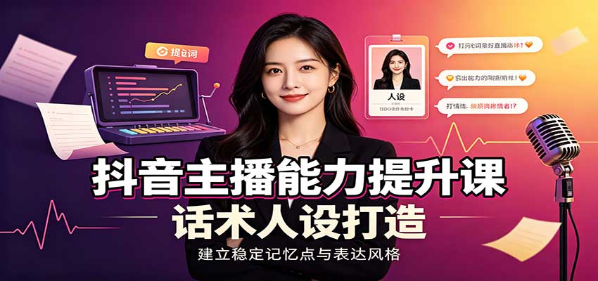 抖音主播能力提升课:账号底层逻辑,直播间搭建调试,话术人设打造全套教学-源创文化