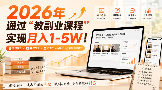 2026年通过“教副业课程”实现月入1-5W!毫无保留的全部教给你,长期稳定【揭秘】-源创文化