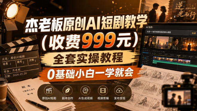 杰老板原创AI短剧教学(收费999元),全套实操教程,0基础小白一学就会,非搬运技术-源创文化
