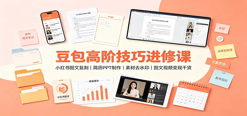 豆包高阶技巧进修课:小红书图文复刻,简历PPT制作,素材去水印,图文视频变现干货-源创文化
